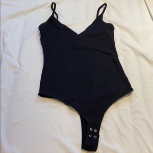 Dynamite - Black Ribbed V-Neck Ribbed Bodysuit